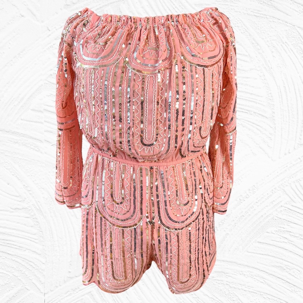 🎀 Main Strip Pink Sequin Romper, Barbie, NFR Fashion, Women’s Size Large, NWT - Picture 15 of 15